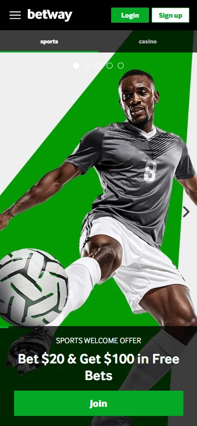 Betway Casino mobile home experience with access to casino categories and live play